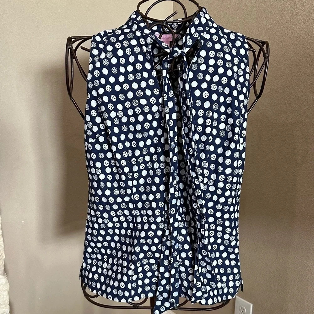 LILLY PULITZER Lemon Slice Tie Neck Top, EUC! - Picture 1 of 8
